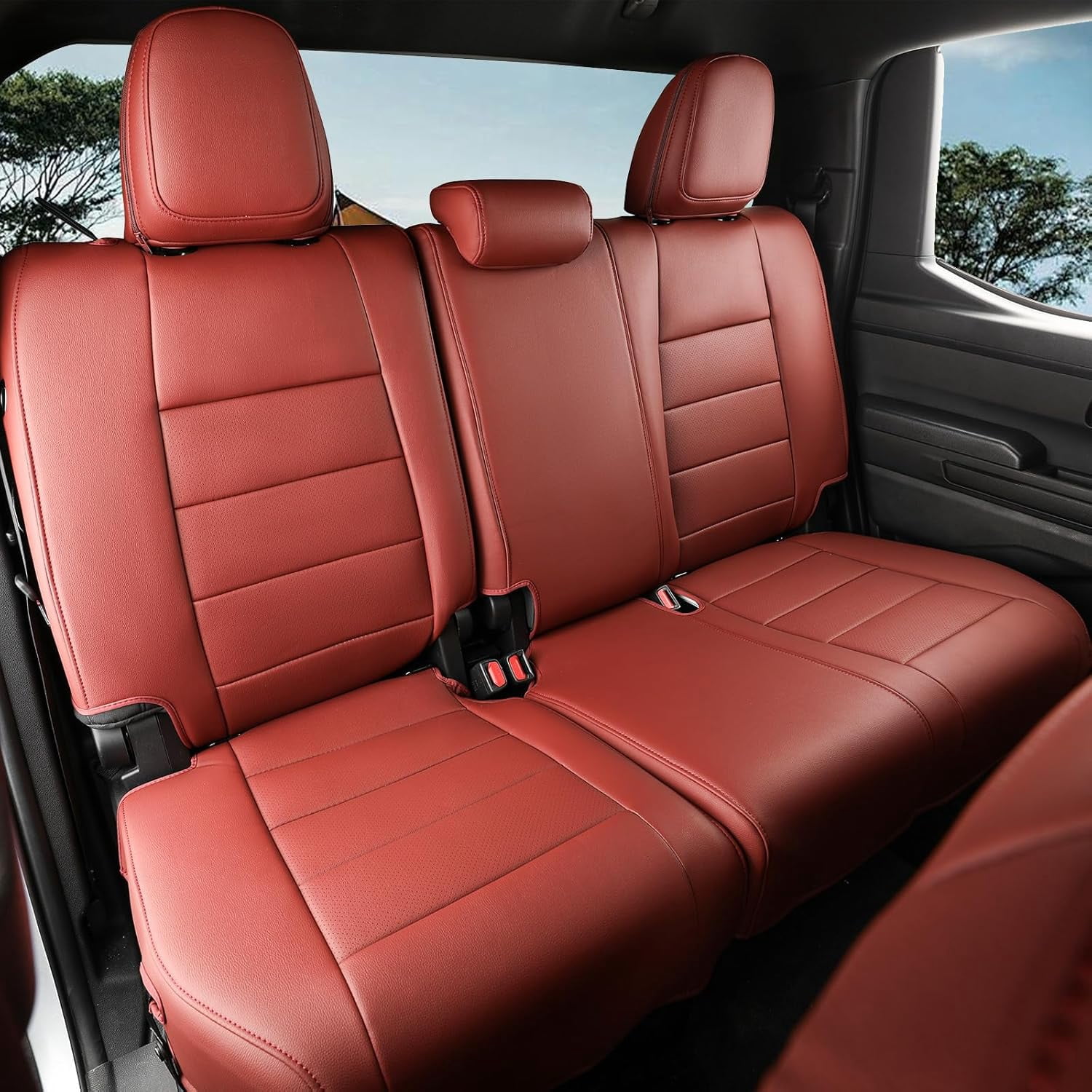 coverdream Tacoma Seat Covers Full Set for 2024-2026Toyota Tacoma Double/Crew Cab SR,SR5,TRD Pro/Sport - Waterproof Leather Auto Seat Covers(Wine Red)