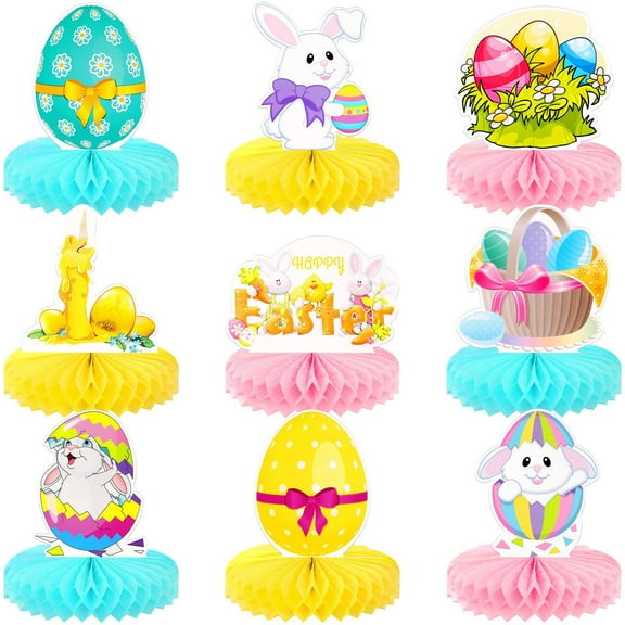 Adorable Easter Table Decorations | 9-Piece Paper Easter Table Decoration Set | Easter Table Decorations | Happy Easter: Honeycomb Home Decor | Easter Table Decorations