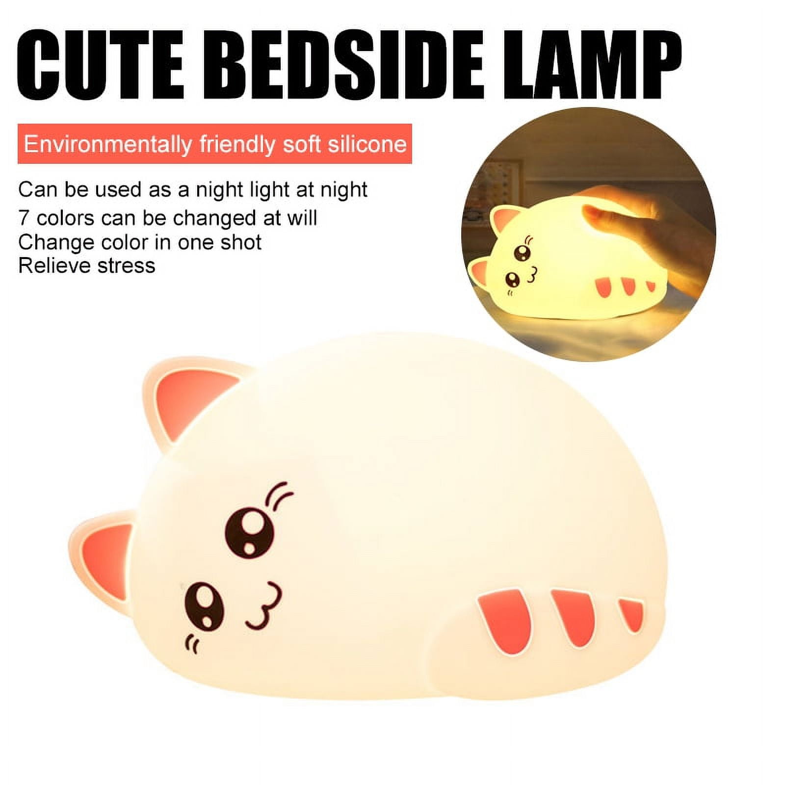 Children Night Light LED Cute Silicone Cat Lamp Lighting Modes/USB Rechargeable/Timing Off Remote&Tap Control Night Light for Kids Nursery Baby Bedroom Living Room Birthday Gift