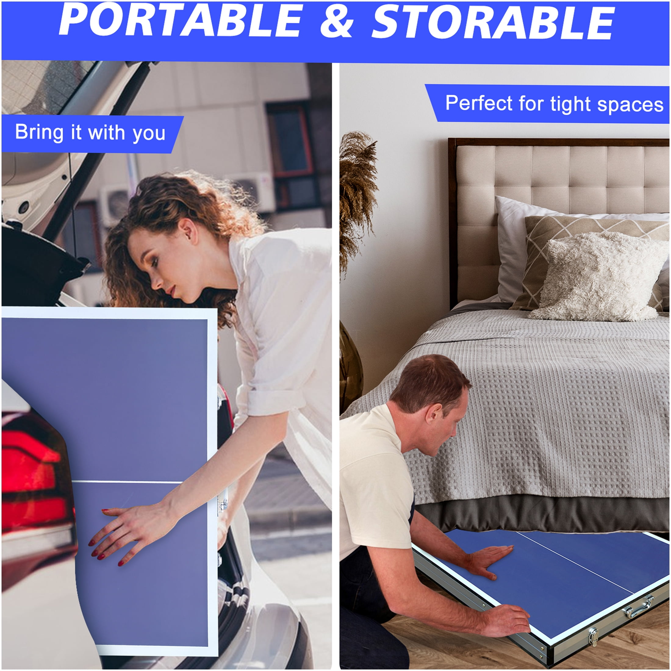 JERFIT 5ft Foldable Ping Pong Table Set with Net & Paddles, Professional MDF Top Indoor Table Tennis Table for Home & Office Games, Blue