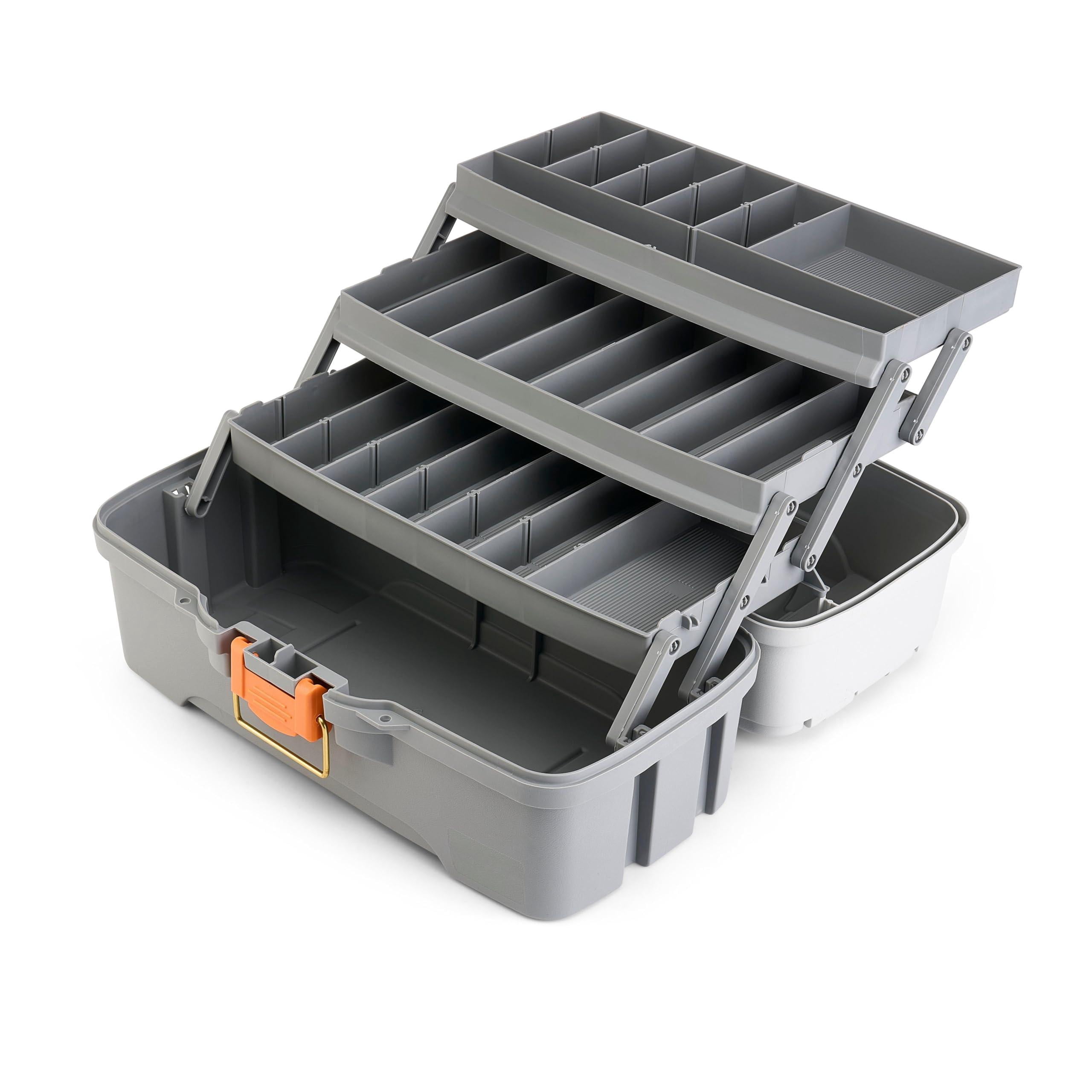 Three-tray Tackle Box  Light Grey/dark Grey Rust-proof Brass Latch Top-access Tray With Deep Storage Made In The Portable Fishing Gear Organizer