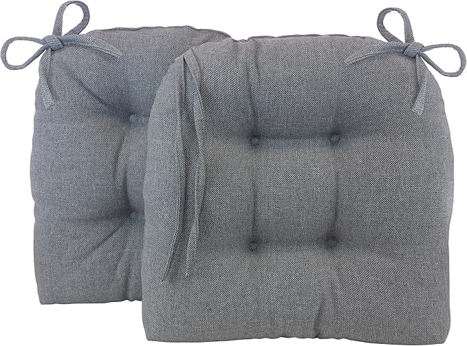 Klear Vu Outdoor 19 x 18 Chair Cushions for Patio Furniture, U-Shaped Seat Pads with Ties, Premium Woven Fabric, Water-Repellent, Chemical-Free, Gray, 2 Count