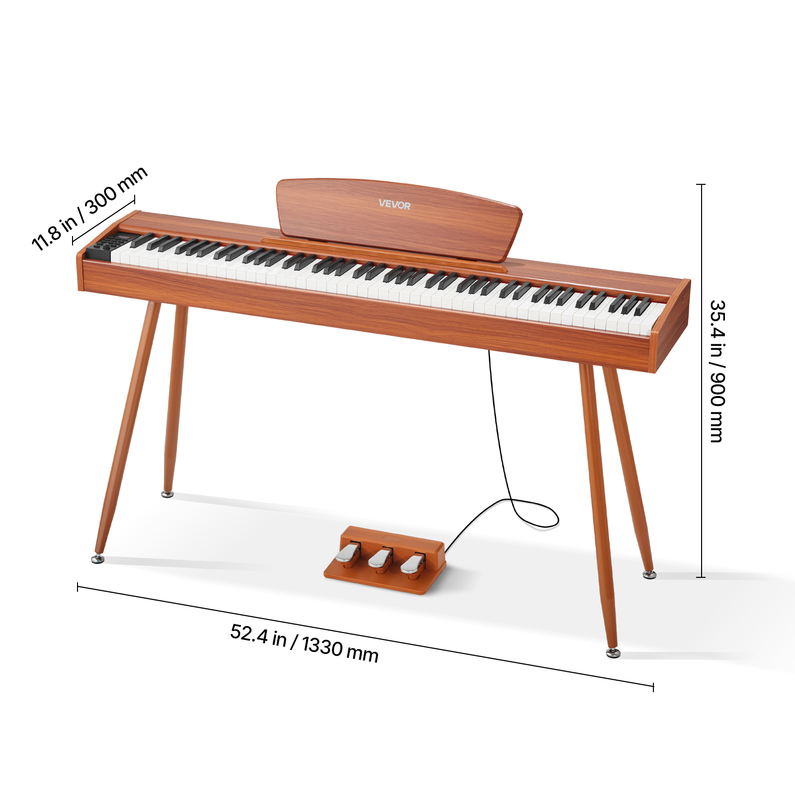 VEVOR Weighted Digital Piano, 88 Keys Fully Weighted, Electric Piano Keyboard with Sheet Music Stand, Triple Pedal, Power Adapter, 280 Tones, Support Wireless Connection, for Beginners, Wood Color