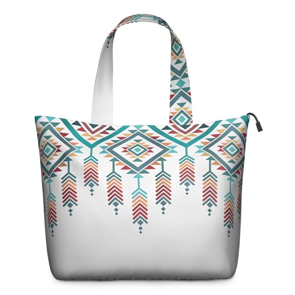 Multicolor Ethnic Geometric Border Pattern Travel Tote Bags for Women Carry On,Large Weekender Bags for Women Travel,Multi Functional Duffle Bag for Work,Shopping,Sports