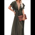 thumbnail image 1 of Vestido Informal de Verano para Mujer, Maxivestido con Volantes y Botones, Estilo Bohemio, Túnica Larga. Verde Talla Única, 1 of 8
