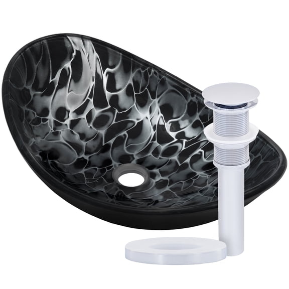 Novatto NOHP-G012-8031CH TARTARUGA Oval Glass Vessel Bathroom Sink Set, Chrome