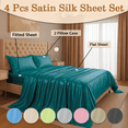 thumbnail image 2 of Amay Luxury Satin Silk Bed Sheet Set - 4 Piece Bedding Set with Fitted Sheet, Flat Sheet & 2 Pillowcases - Ultra Soft, Smooth, Wrinkle Resistant ( Alaska King, Teal), 2 of 6