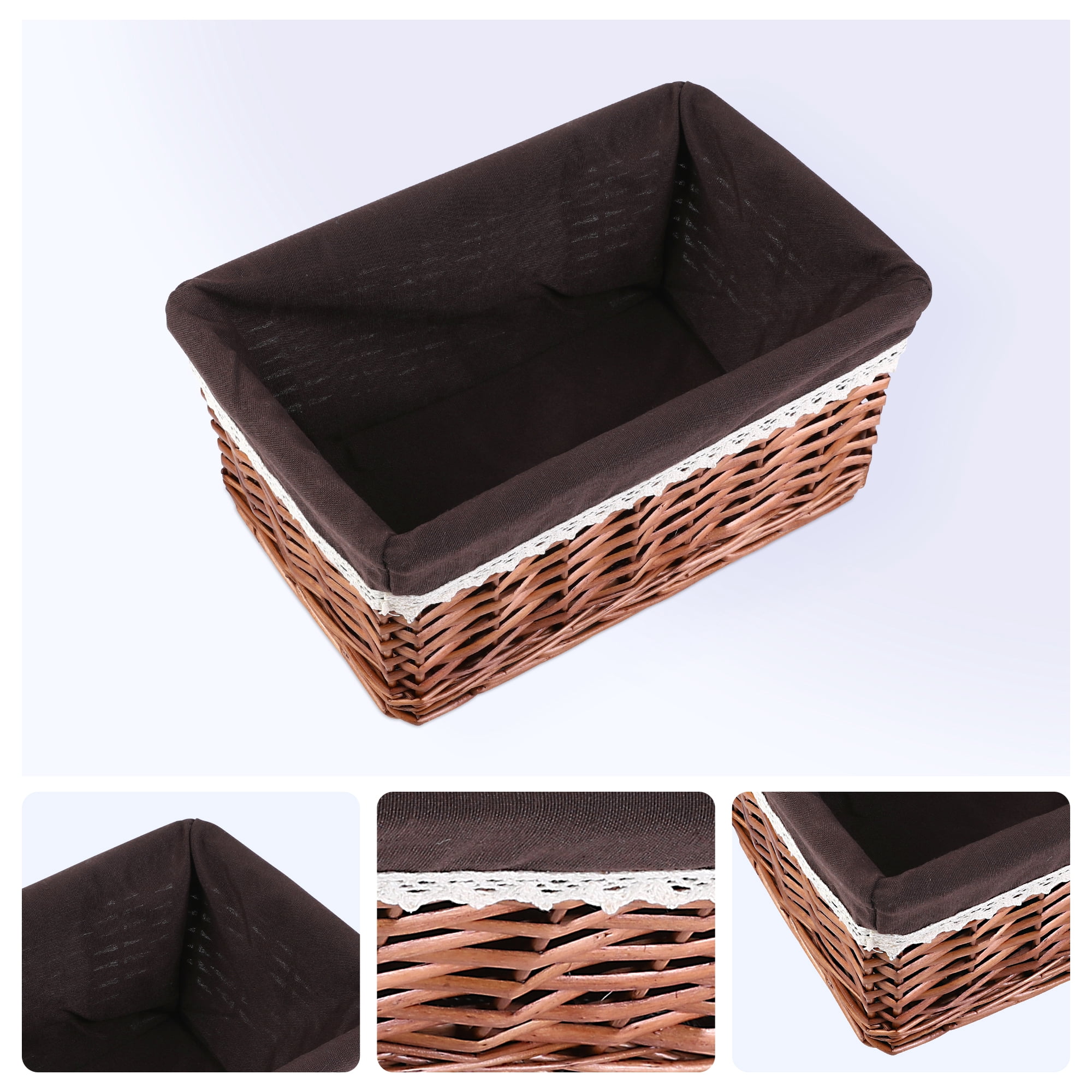Unique Bargains 1 Pack Wicker Basket with Cloth Coffee 13*8.7*6.3in