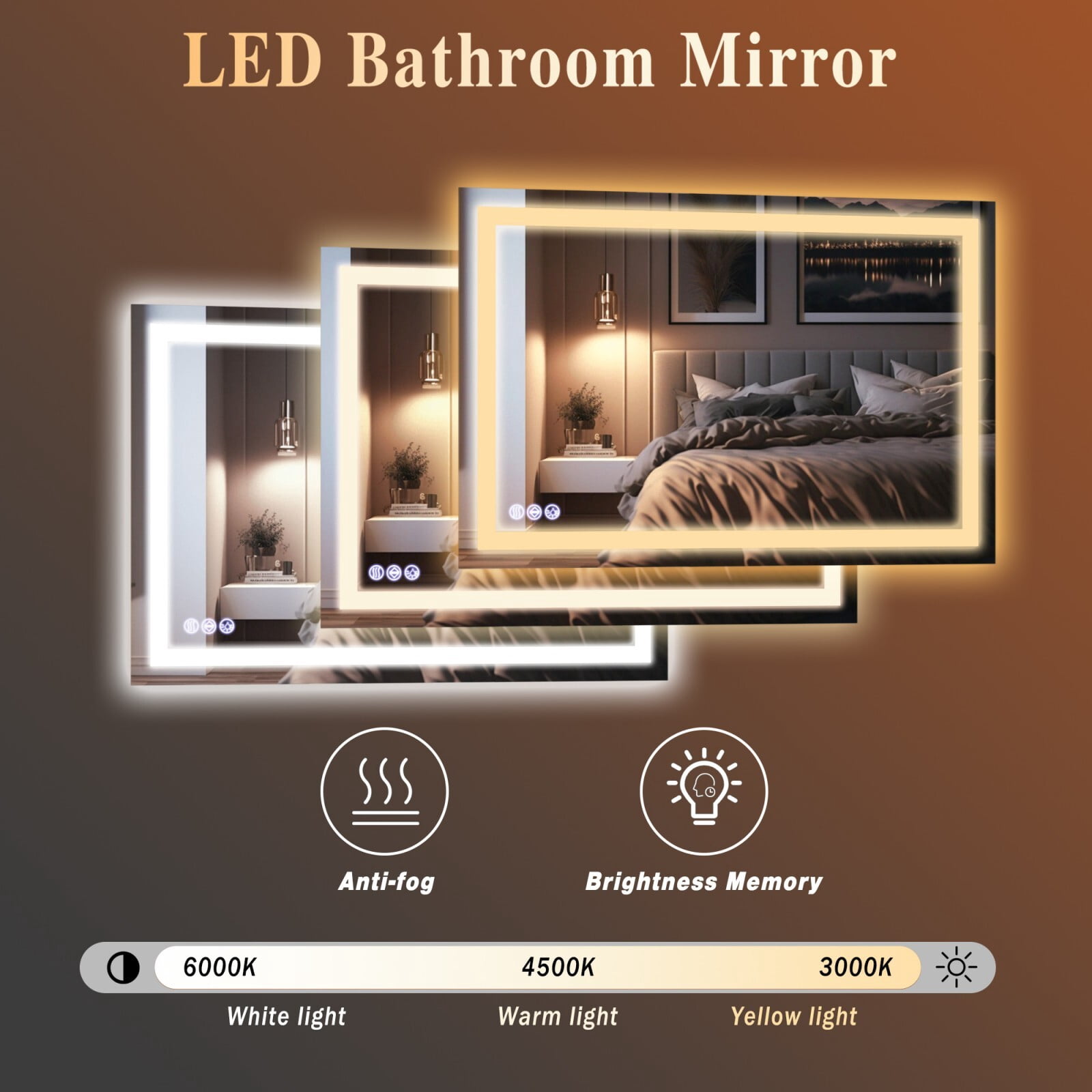 AUROMIR 30"x 60" LED Bathroom Vanity Mirror with Dimmable 3 Color Modes, White