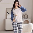 thumbnail image 4 of Conjunto de pijama de punto de algodón para mujer, ropa de dormir Floral elegante, pantalones a cuadros, Moda para el hogar, primavera y otoño, 4 of 4