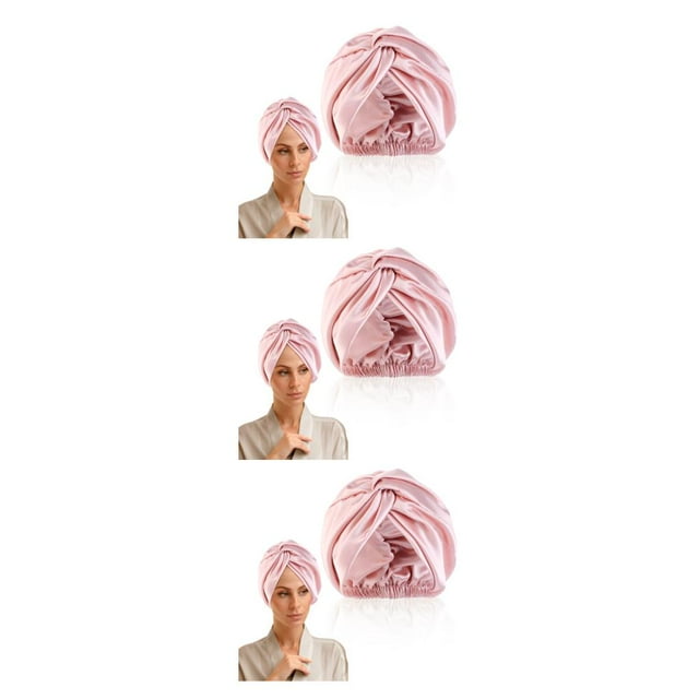 Guardoinrt Wide Application Cap For Hair Protection Smooth Line Comfortable Silk Sleeping Bonnet Sleeping Cap Pink 3Set