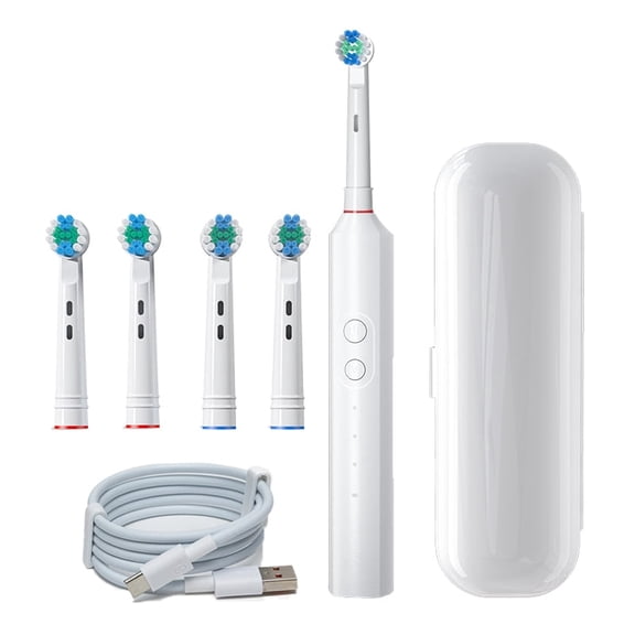 1-Pack Adult Rotating Electric Toothbrush | 3 Cleaning Modes, 4 DuPont Soft Brush Heads, 1 Travel Case | USB-C Rechargeable, IPX7 Waterproof (White)