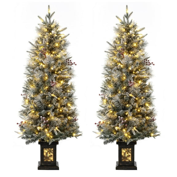 4.5FT Snow Flocked Christmas Tree, Artificial Christmas Tree, Xmas Full Tree for Indoor and Outdoor, Easy Assembly