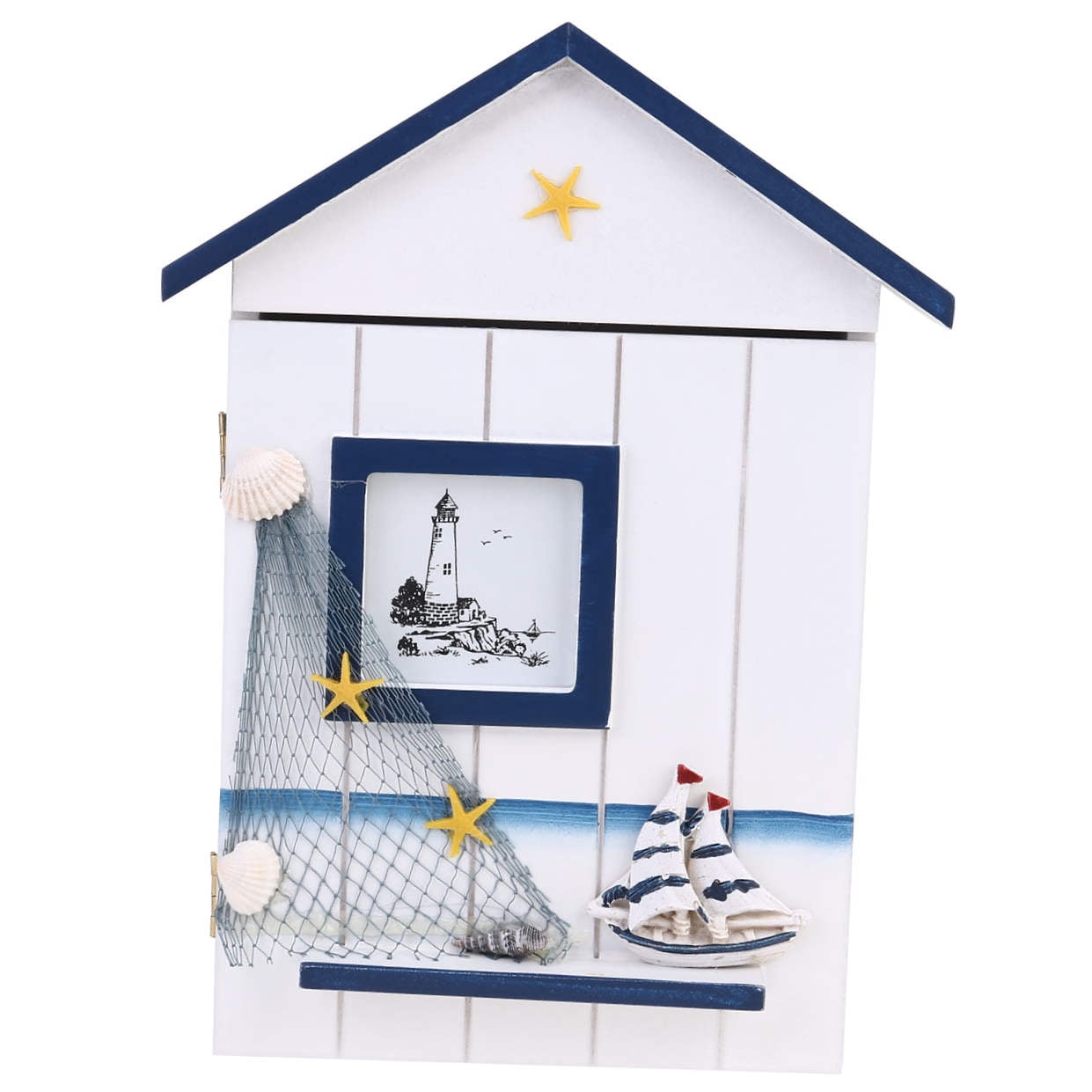 IBASETOY 1Pc Wall Mounted Wooden Key Storage Box White Key Organizer for Entryway Kitchen with Hooks