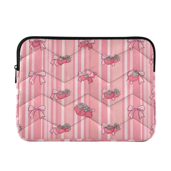 Quilted Laptop Sleeve for 13-16 Inch Laptops Protective Laptop Case Cover Lightweight Travel & Office Essentials Pink Bows and Strawberries