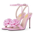 thumbnail image 2 of FSJ Women Open Toe Flower Sandals Ankle Buckle Strap Stiletto High Heels Charming Dressy Bridal Shoes Size 10.5 Pink, 2 of 6