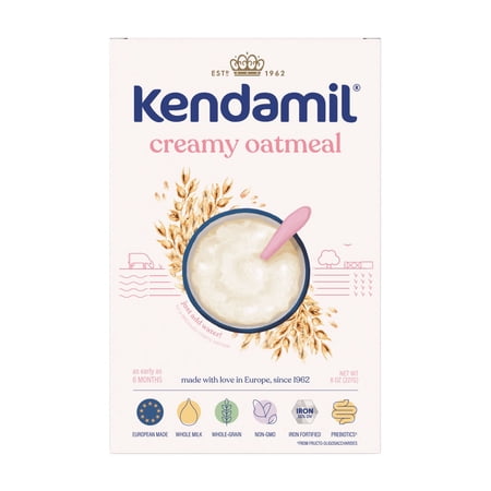 Kendamil Whole Grain Baby Cereal, Creamy Oatmeal, Whole Milk, 2nd Foods, 8oz Box (11-Servings)