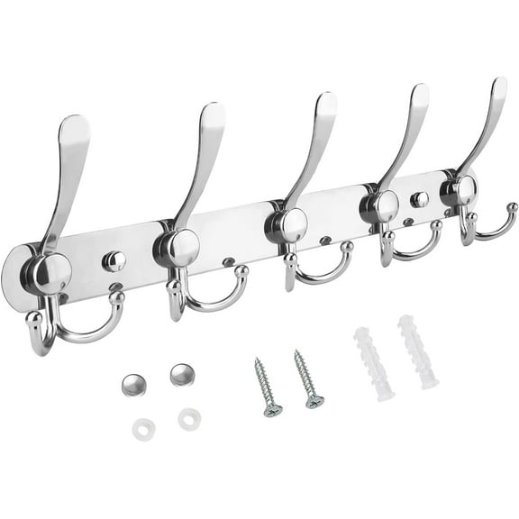 Wall Mounted Coat Rack, Five Heavy Duty Tri Hooks All Metal Construction for Jacket Coat Hat in Mudroom Entryway ( 1-Pack)