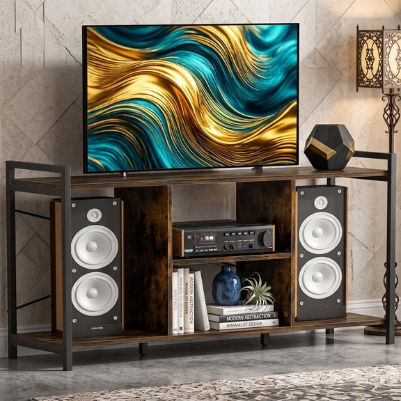 Industrial Entertainment Center for 55 Inch TVs, TV Stand with Open Shelf, Media Console Cabinet for Living Room