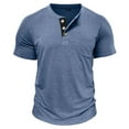 thumbnail image 5 of Men's Summer Short Sleeve Colour Blocking Three Buttons Knitted Crew Neck Pullover T Shirt Solid-color Fashionable Shirt,Color:Blue,Size:L, 5 of 6