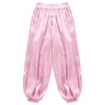 thumbnail image 4 of Xnihocha Kids Girls Satin Belly Dance Pants Wide Leg Bloomers Trousers Arab Princess Party Performance Pants Pink 10, 4 of 5