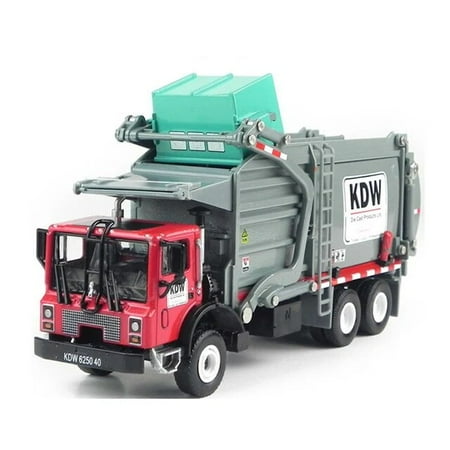 KDW 1:24 Garbage Truck Cleaning Vehicle Model Alloy Materials Handling Cleaning Dustcart Car Boys Game Toys for Kids Gift Red A