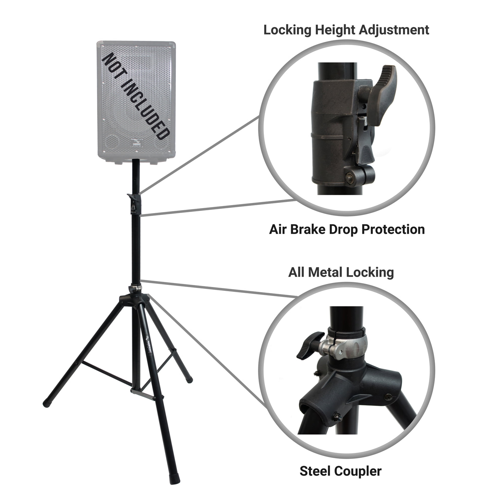 Harmony Audio HA-SSA Pro DJ Tripod Speaker Stand Push Button Air Brake Lowering