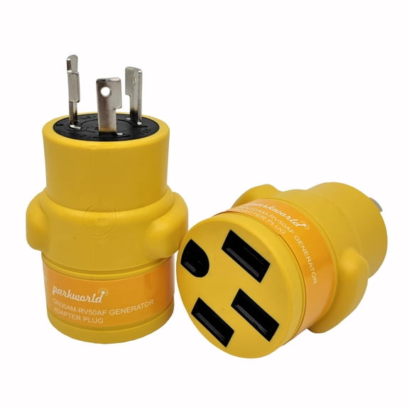 Parkworld 691937 Power Adapter 3-Prong Generator 30A Locking L5-30P Male to RV 50 AMP 14-50R Female (FOR RV ONLY, NOT FOR TESLA, two hots bridged)