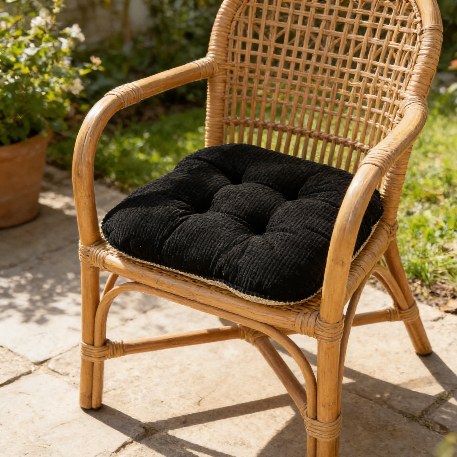 Outdoor Patio Chair Cushions Corduroy Chair Cushion with Ties High Back Tufted Pillow Replacement Rocking Chair Cushions Patio Chair Pads for All Season Indoor Home Office (Black)