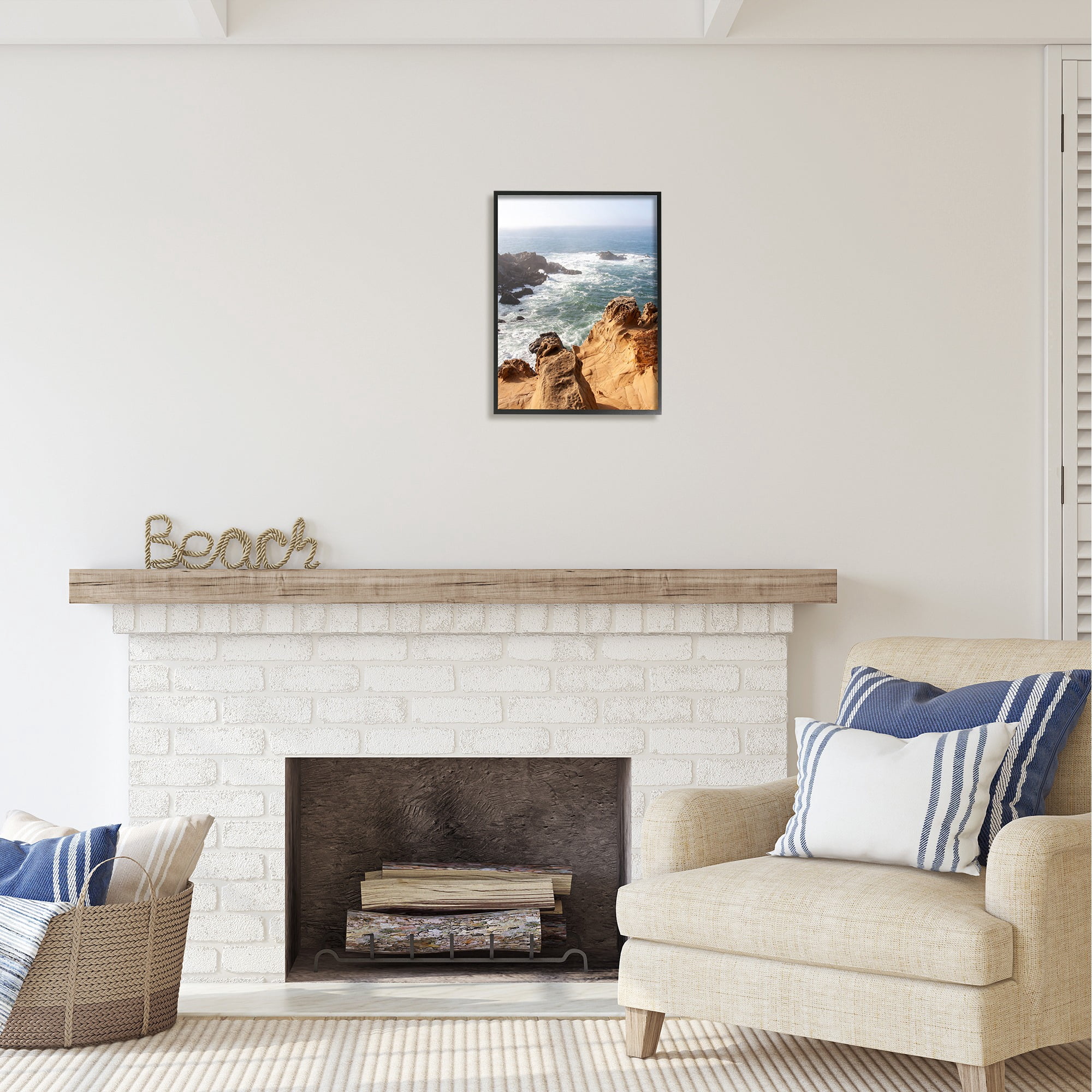 Stupell Industries Sea Cove Splashing Waves Landscape Photography Black Framed Art Print Wall Art, 16 x 20