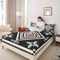 thumbnail image 3 of jejeloiu Bold Aztec King Sheets For Men Women,Tribal Pattern Bedding,Black White,4-Piece,1 Flat Sheet, 1 Fitted Sheet and 2 Pillowcases, 3 of 6