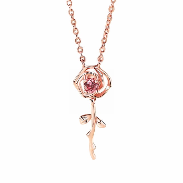Diseño Delicado Rosa Flor Circón Colgante Collar Chapado en Oro Rose Charms Rose Fresh Sweet Collarbone Cadena de Moda Colgante Flor Rosa