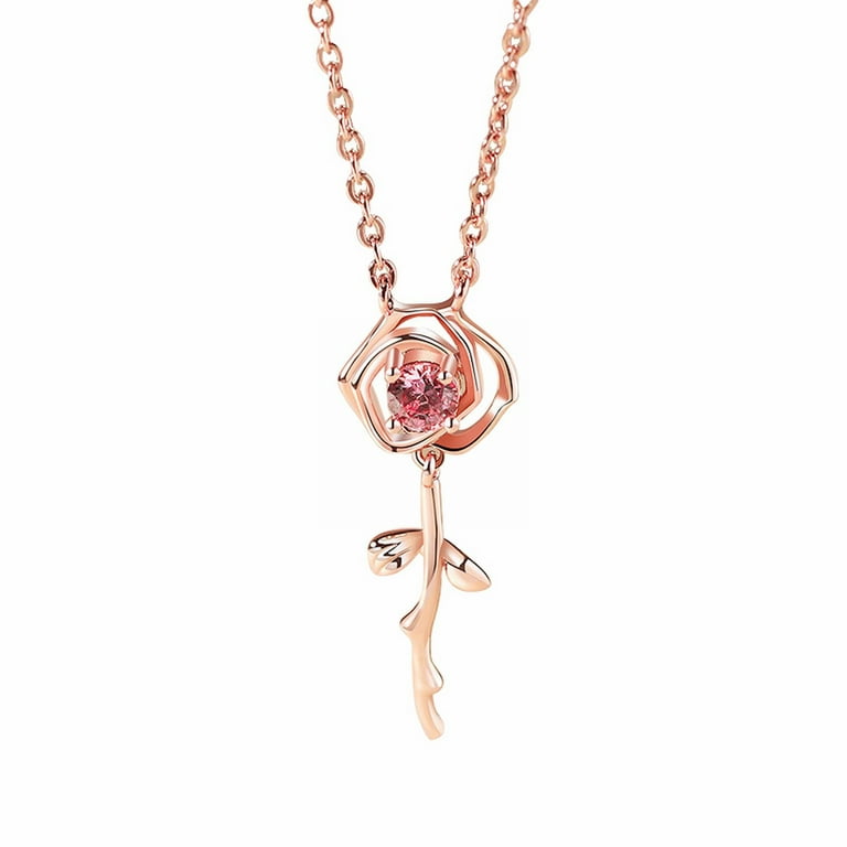Gift Necklaces for Women Design Delicate Rose Flower Zircon Pendant Necklace Rose Gold Plated Charms Rose Fresh Sweet Collarbone Chain Fashion Simple