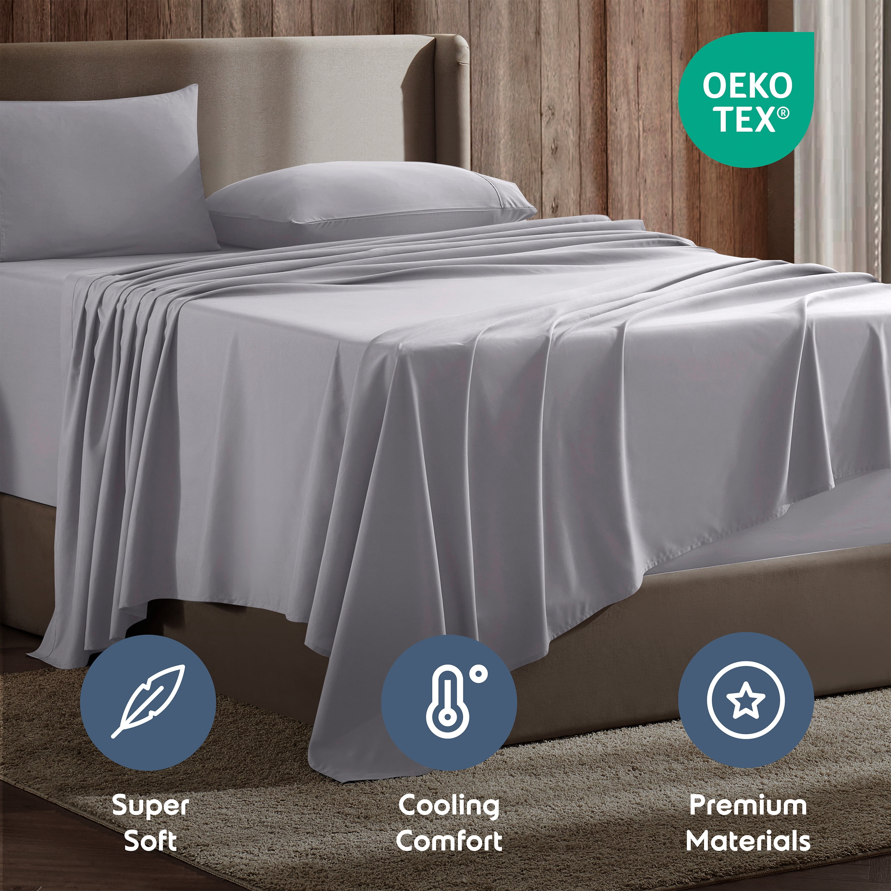 LammaLoe Extra Deep Pocket Queen Sheets Set, 4 Piece, Fits 18"-24" Mattress, Breathable & Extra Soft Bed Sheets, Light Grey Lavender