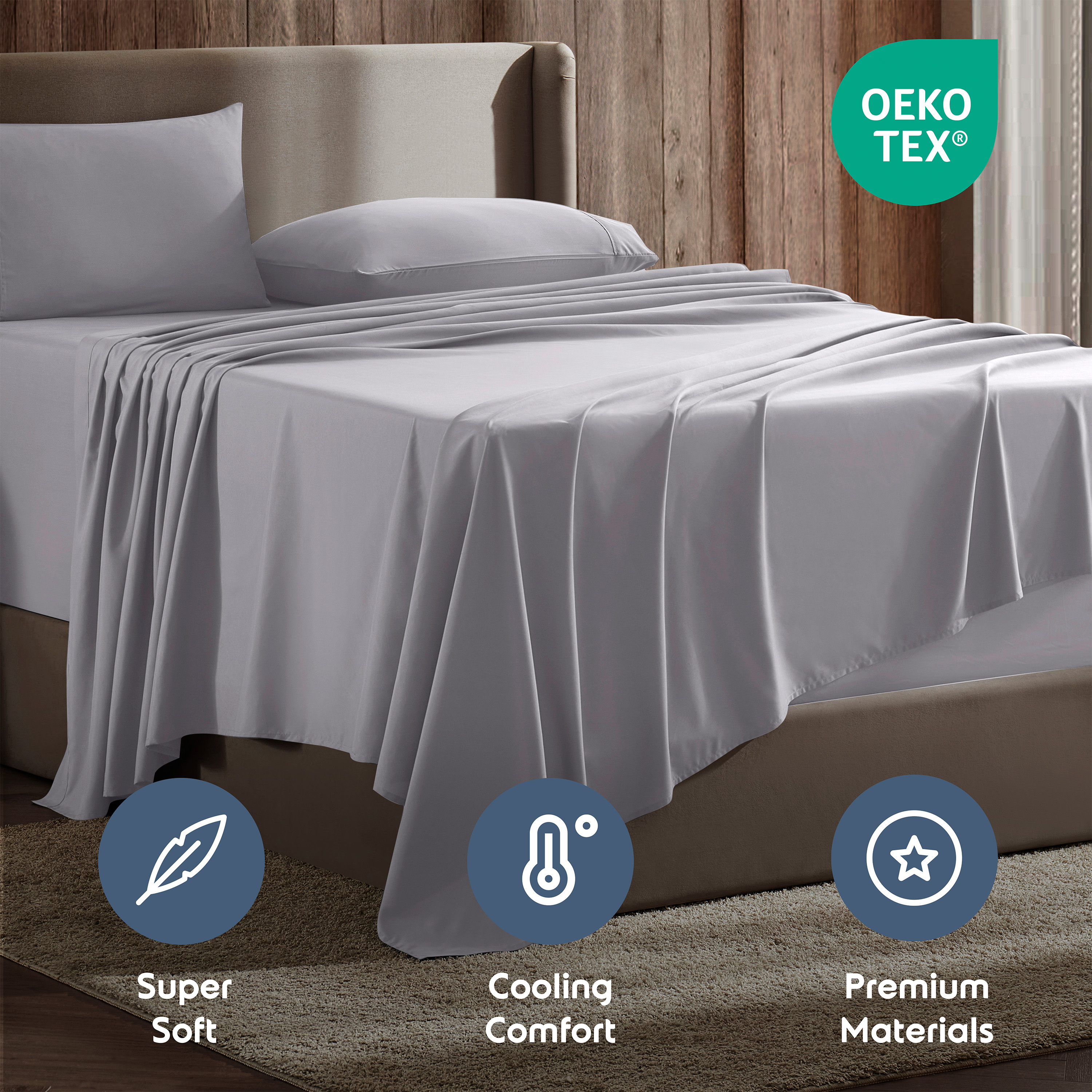Nestl 1800 Series Full Sheet Set, 4-Piece Microfiber, Light Gray photo 8
