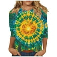 thumbnail image 2 of Fznquz Tie Dye Tops Womens Casual 3/4 Sleeve T Shirt Soft Spring Crew Neck 2025 Blouse Women, 2 of 5