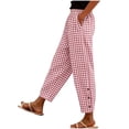 thumbnail image 5 of Women Summer Gingham Plaid Elastic Drawstring Waist Jogger Pants, Snap Button Loose Ankle Cropped Trousers with Side Pockets Beach Vacation Loungewear Casual Bottoms Red M(M), 5 of 8