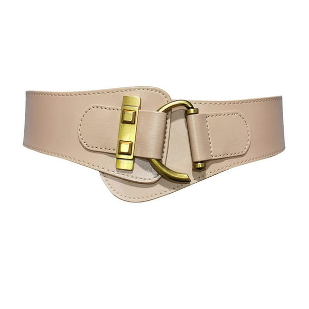 Vintage Golden Buckle Waist Belts Pure-Color Leather Clothes Belt for Women Girl Female