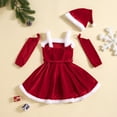 thumbnail image 5 of Wuxian Toddler Christmas Dress Spaghetti Strap Sleeveless Fuzzy Thick Warm Plush Trim High Waist Velvet Dress Detachable Sleeves Belt Hat Holiday Party Pageant Outfits Cute Dresses,Red,2-3 Years, 5 of 7