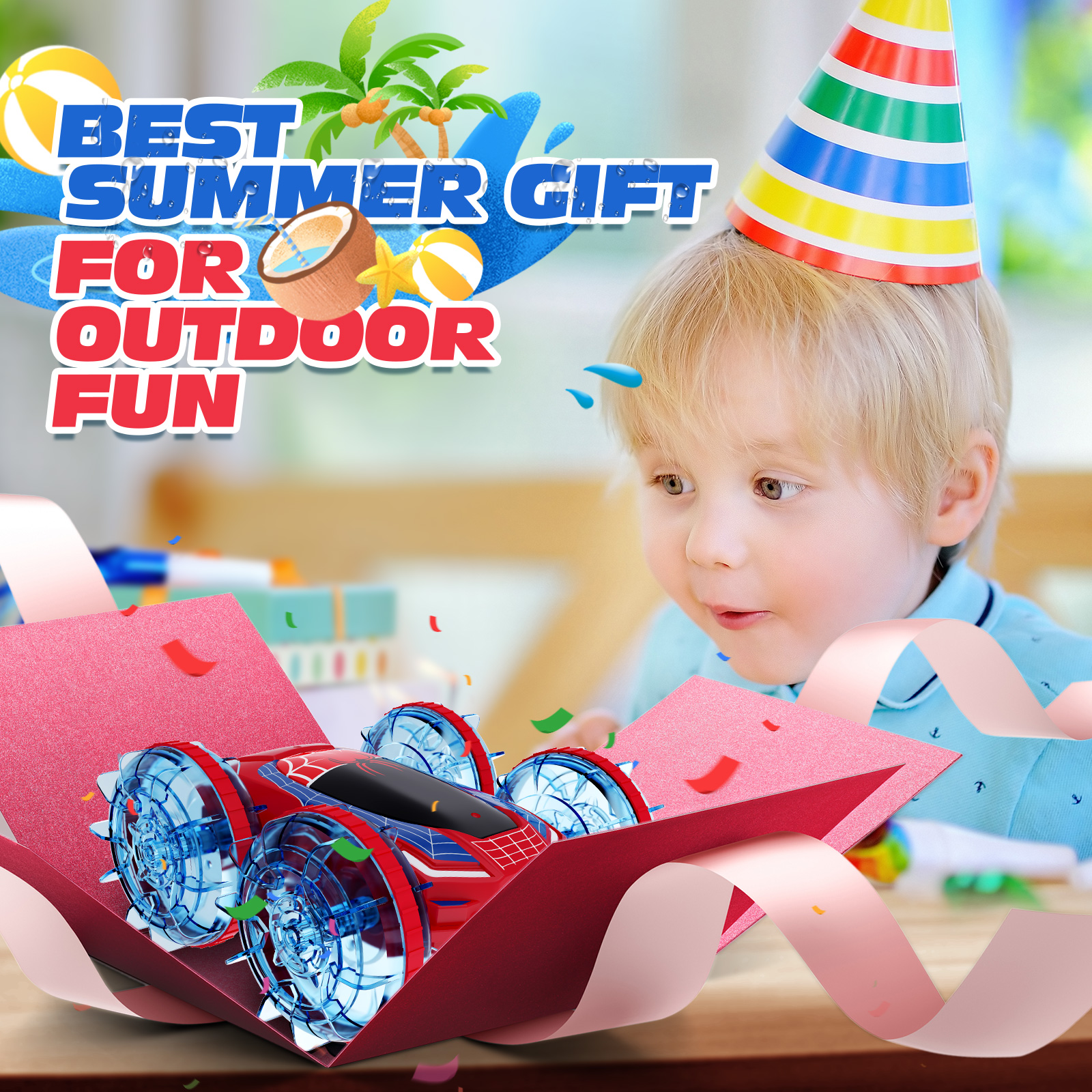Tecnock Spider Amphibious Remote Control Car, 4WD Gesture RC Cars Boats with Magnetic Charging, 60 Min Playtime, LED Lights, Pool Toys for Kids