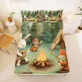 thumbnail image 5 of Manfei Cute Rabbit Queen Sheets,Camping Animal Print Queen Sheet Sets,Green,4-Piece,1 Flat Sheet, 1 Fitted Sheet and 2 Pillowcases, 5 of 6
