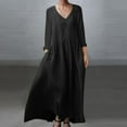 thumbnail image 2 of Jinhomg Women's Flowy Beach Dress Plus Size Casual Solid Cotton Linen Dresses Lightweight Comfy Long Sleeve V-Neck Maxi Dress Trendy Vacation Dresses Black XXXXL, 2 of 8