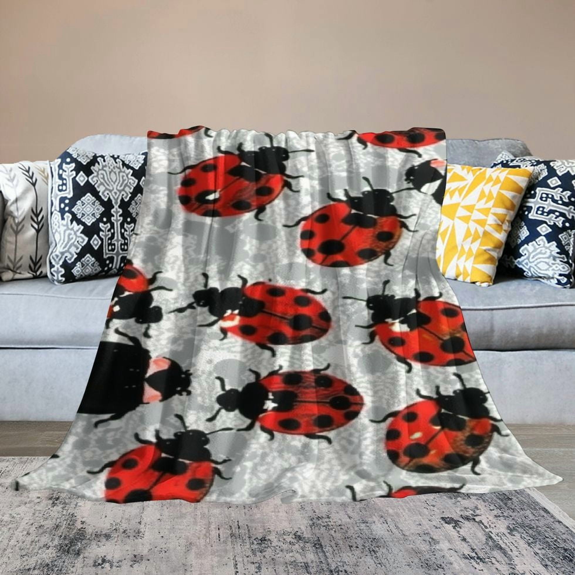BCIIG Blanket Ladybug Super Soft Warm Cosy Throw Blanket for Couch, Sofa, Bed, Lightweight Soft Cozy Warm Fuzzy Blankets for Camping, Picnic, Travel  60x80in