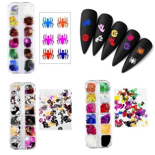 Halloween Calabaza Murciélago Esqueleto Araña Confeti Lentejuelas Para Manualidades Diy Festival Decoración Nail Art Accesorios 3 Cajas Moyic CE006594-00