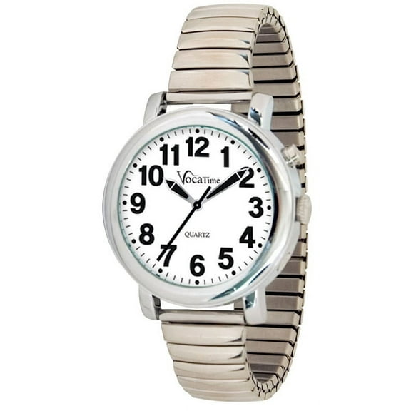 Mens Chrome Talking Watch - Stainless Steel Expansion