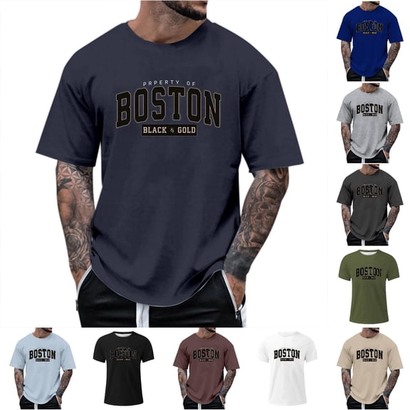 ZXLBBD Tshirts Shirts for Men Vintage Letter Graphic Tee Crew Neck Short Sleeve Loose Fit Fashion Streetwear Tops T-Shirts for Man Dailywear,Blue,XL
