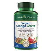 Omega 3-6-9 Vegan and Vegetarian Omega Formula - 5 IN 1 Essential Fatty Acid Complex - Scientifically Formulated Plant-based Omega 3 6 9 Essential Fatty Acids (EFA) - from Purity Products (60)