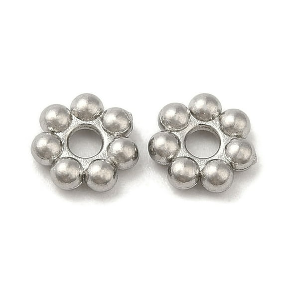 304 Stainless Steel Non-Tarnish 304 Stainless Steel Spacer Beads Flower Granulated Beads Stainless Steel color 6x1.7mm Hole: 1.6mm
