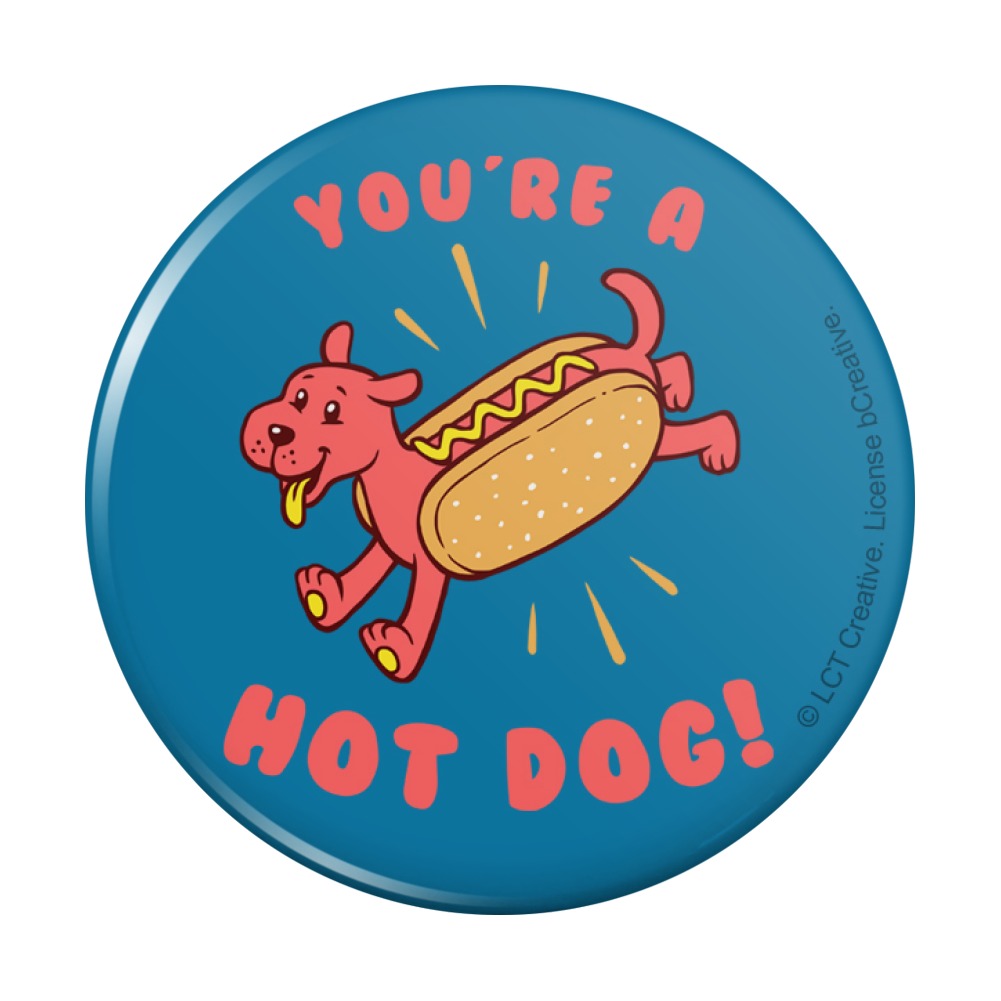 You're A Hot Dog Wiener Funny Humor Pinback Button Pin