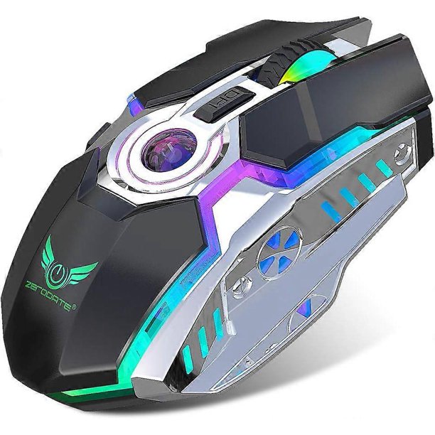 Rechargeable 2.4G Wireless Gaming Mouse with USB Receiver and RGB Backlit Colors for Laptop, PC Computer and Macbook (600mAh Lithium Battery) (Black)